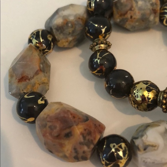 BRACELET POLISHED GRANITE STONE &JAPANESE BEADS - Picture 3 of 8